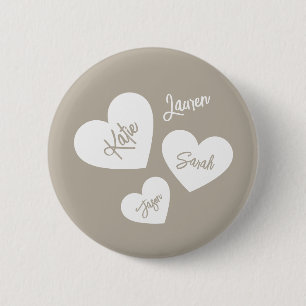 Personalized Soft Whisper Beige Mother's Hearts 6 Cm Round Badge