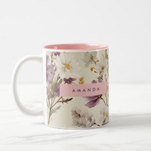 Personalized Soft Wildflower Meadow Floral Two-Tone Coffee Mug