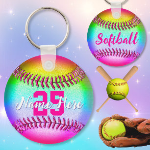 PERSONALIZED Softball Keychains, with Name, Number Key Ring