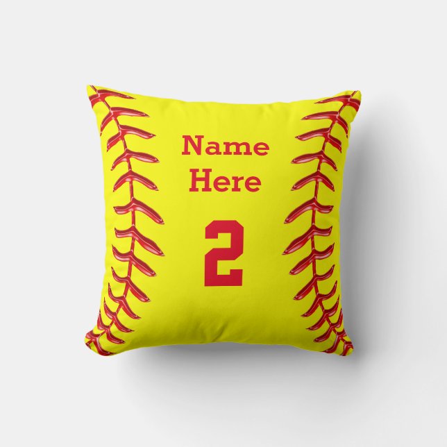 PERSONALIZED Softball Throw Pillow NAME and NUMBER (Front)