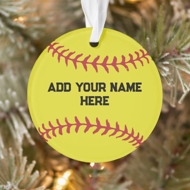 Personalized Softball With Custom Name Ornament (Tree)