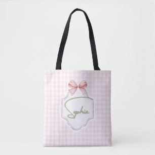 Personalized Sophia Baby Girl Nursery Bow&Gingham  Tote Bag