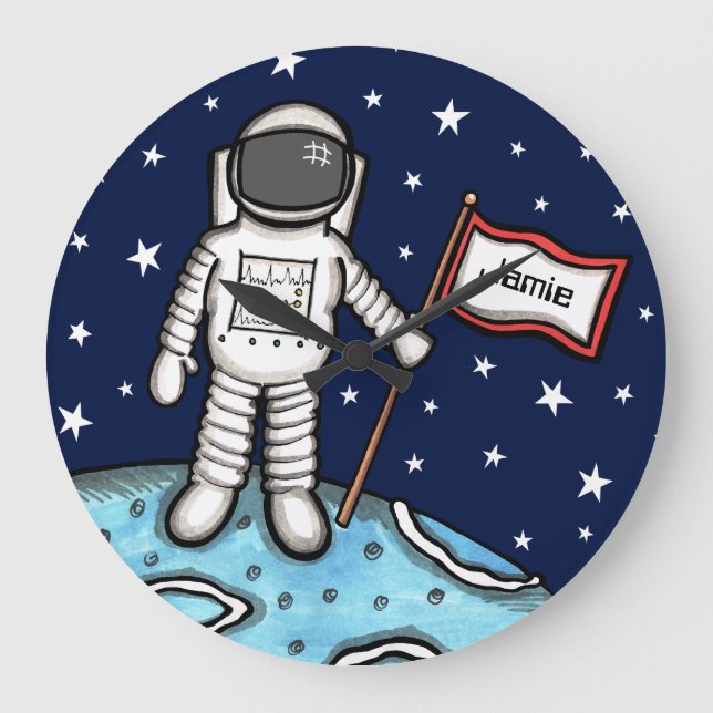 Personalized Spaceman Astronaut Cosmonaut Large Cl Large Clock (Front)