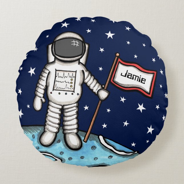 Personalized Spaceman Astronaut Cosmonaut Round Cu Cushion (Front)