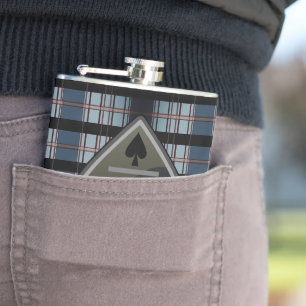 Personalized Spade Poker Blue Plaid Flask