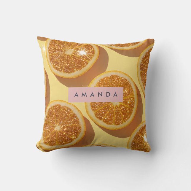 Personalized Sparkle Citrus Glitter Orange Cushion (Front)