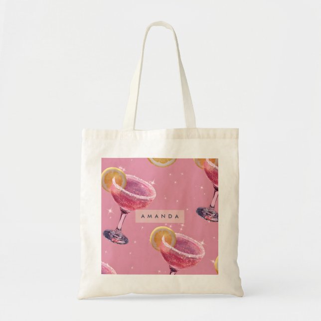 Personalized Sparkle Glam Pink Cocktail  Tote Bag (Front)