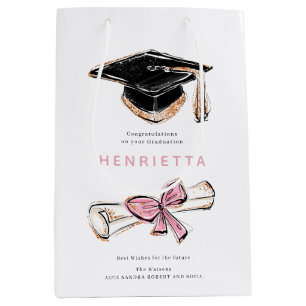 personalized Sparkling Graduation Cap Diploma Pink Medium Gift Bag