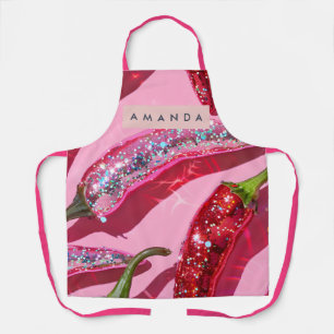Personalized Sparkling Hot Pink Glitter Chili Apron
