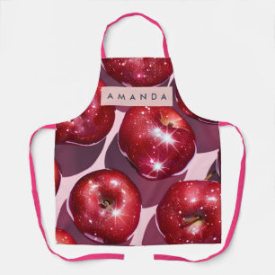 Personalized Sparkling Red Apple Pink Background Apron