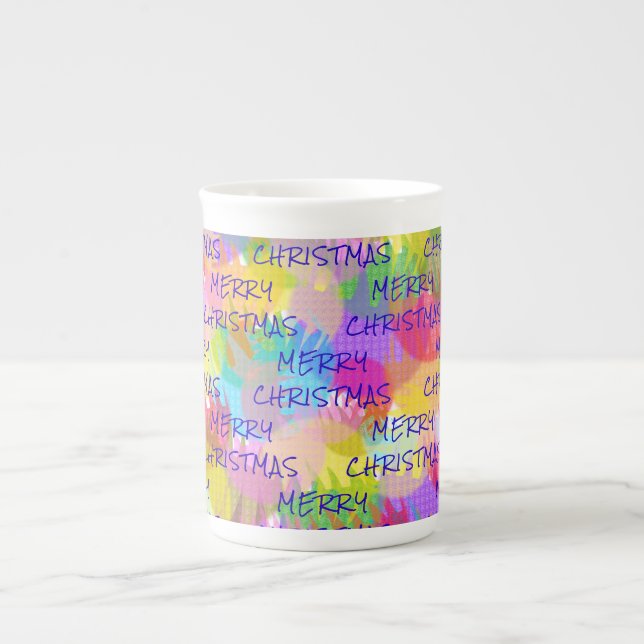 PERSONALIZED SPARKLY COLOURED MERRY CHRISTMAS BONE CHINA MUG (Front)