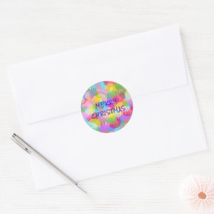 PERSONALIZED SPARKLY COLOURED MERRY CHRISTMAS CLASSIC ROUND STICKER