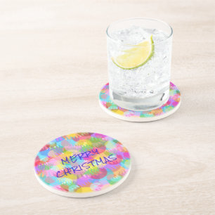 PERSONALIZED SPARKLY COLOURED MERRY CHRISTMAS COASTER