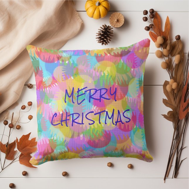 PERSONALIZED SPARKLY COLOURED MERRY CHRISTMAS CUSHION (Creator Uploaded)