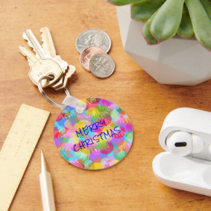 PERSONALIZED SPARKLY COLOURED MERRY CHRISTMAS KEY RING