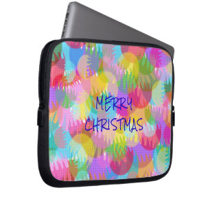 PERSONALIZED SPARKLY COLOURED MERRY CHRISTMAS LAPTOP SLEEVE