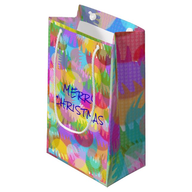PERSONALIZED SPARKLY COLOURED MERRY CHRISTMAS SMALL GIFT BAG (Front Angled)