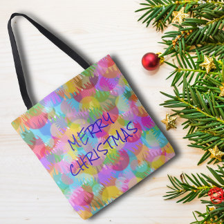 PERSONALIZED SPARKLY COLOURED MERRY CHRISTMAS TOTE BAG