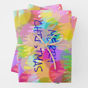 PERSONALIZED SPARKLY COLOURED MERRY CHRISTMAS  WRAPPING PAPER SHEET