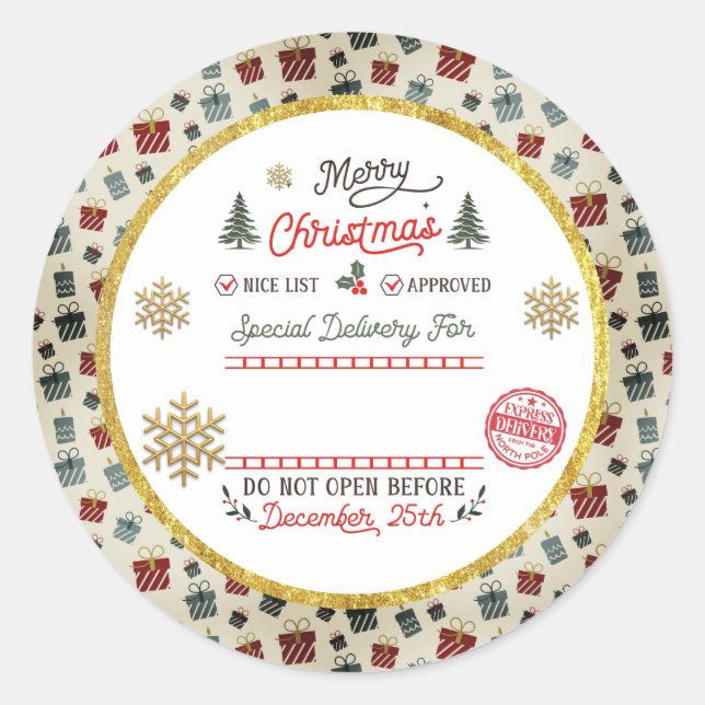 Personalized Special Delivery North Pole Santa Classic Round Sticker (Front)