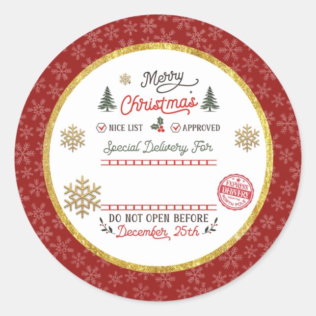 Personalized Special Delivery North Pole Santa Classic Round Sticker (Front)