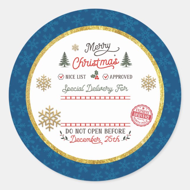 Personalized Special Delivery North Pole Santa Classic Round Sticker (Front)