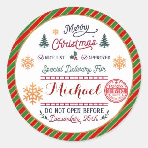 Personalized Special Delivery North Pole Santa Classic Round Sticker
