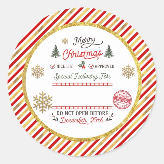 Personalized Special Delivery North Pole Santa Classic Round Sticker (Front)