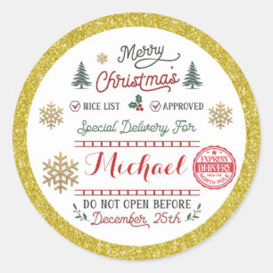 Personalized Special Delivery North Pole Santa Classic Round Sticker