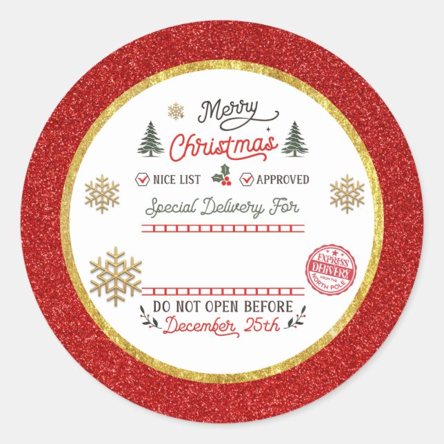 Personalized Special Delivery North Pole Santa Classic Round Sticker (Front)