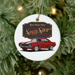 Personalized Speed Shop Ceramic Tree Decoration