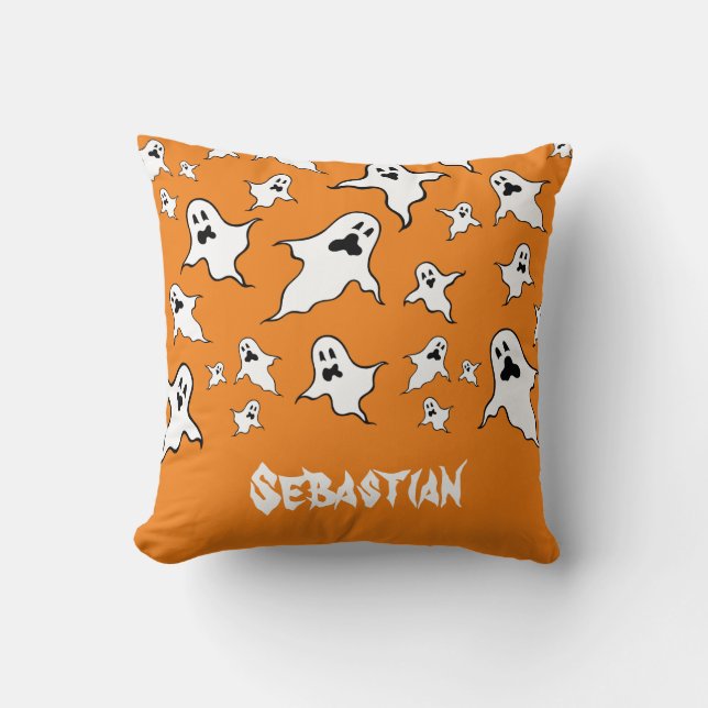 Personalized Spooky Halloween Ghosts Throw Cushion (Front)