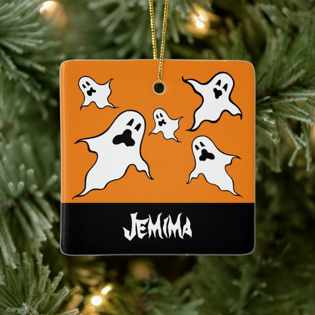 Personalized Spooky Halloween Ghosts Tree Ornament (Tree)