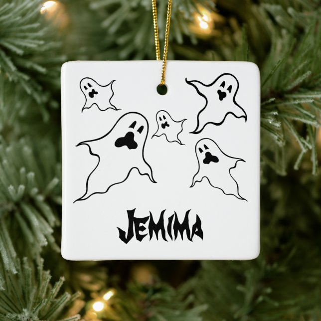 Personalized Spooky Halloween Ghosts Tree Ornament (Tree)