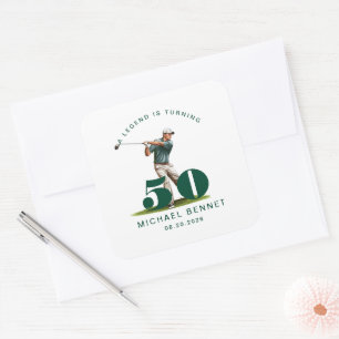 Personalized Sports Golfer 50th Birthday Square Sticker