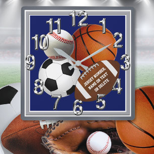 Personalized, Sports Themed Wall Clock, for Sale Square Wall Clock