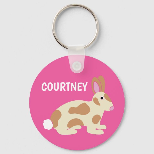 Personalized Spotted Bunny Bright Pink Key Ring (Front)
