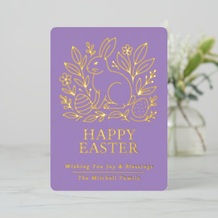 Personalized Spring Easter Bunny Gold Floral