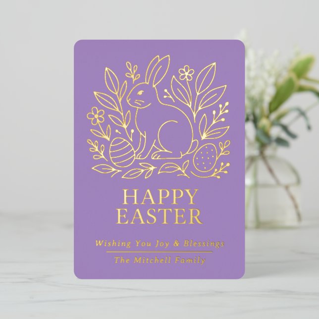 Personalized Spring Easter Bunny Gold Floral (Standing Front)