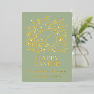 Personalized Spring Easter Bunny Gold Floral