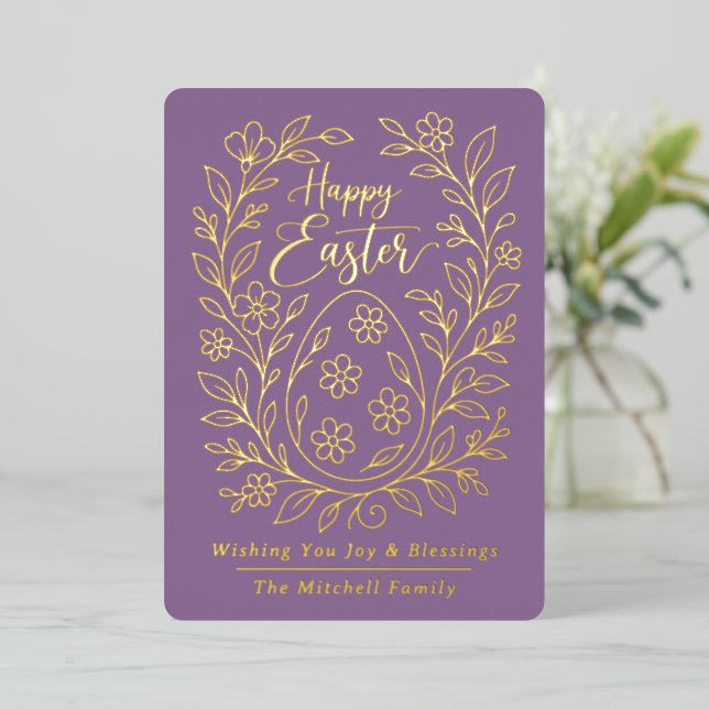 Personalized Spring Easter Egg Gold Floral (Standing Front)