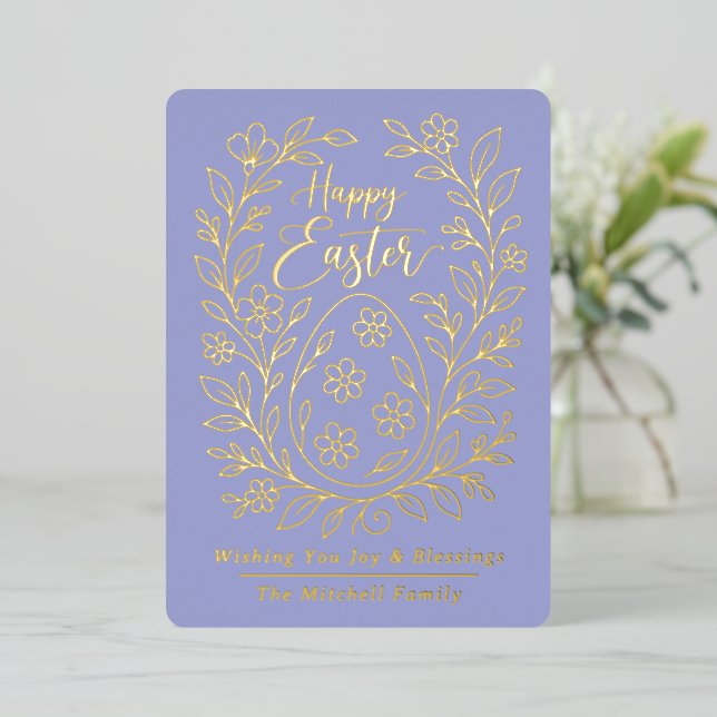 Personalized Spring Easter Egg Gold Floral (Standing Front)