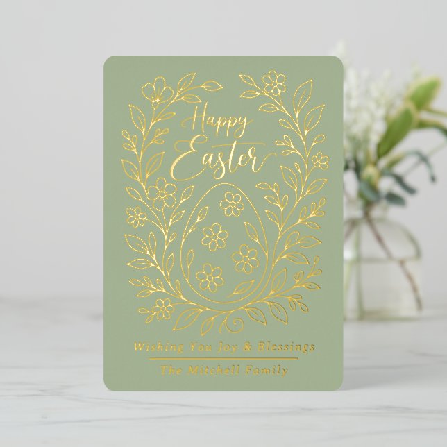Personalized Spring Easter Egg Gold Floral (Standing Front)