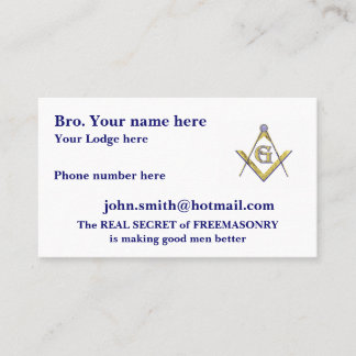 PERSONALIZED SQUARE AND COMPASSES MASONIC BUSINESS CARD