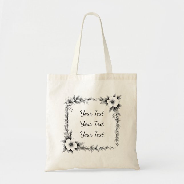 Personalized Square Floral Frame Tote (Front)