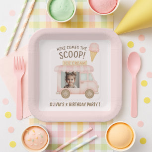 Personalized Square Ice Cream Truck Photo Birthday Paper Plate