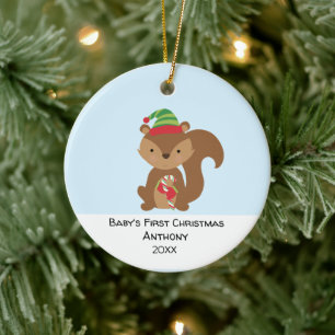 Personalized  Squirrel  Babys First Christmas Ceramic Tree Decoration