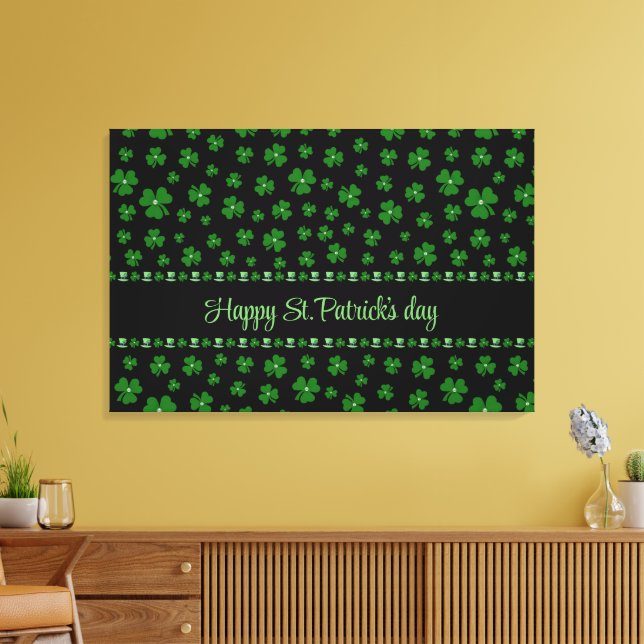 Personalized St. Patrick’s Day Shamrock on Black Canvas Print (Insitu(LivingRoom))