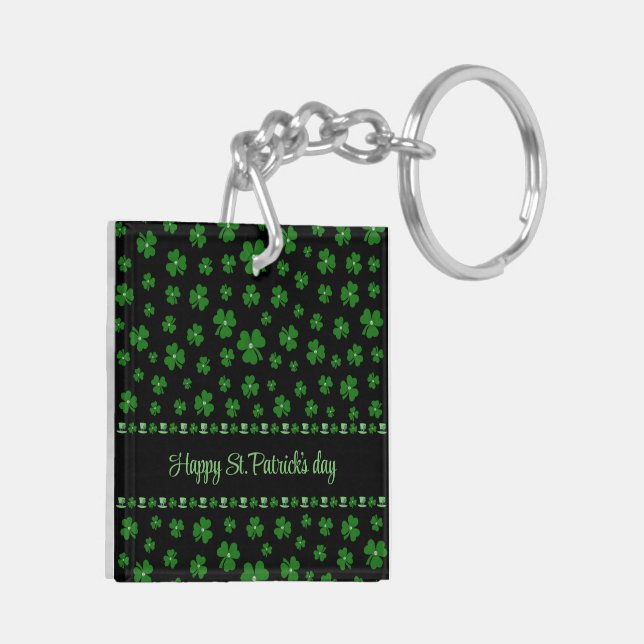 Personalized St. Patrick’s Day Shamrock on Black Key Ring (Back Left)