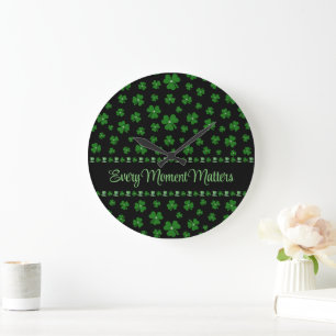 Personalized St. Patrick’s Day Shamrock on Black Large Clock